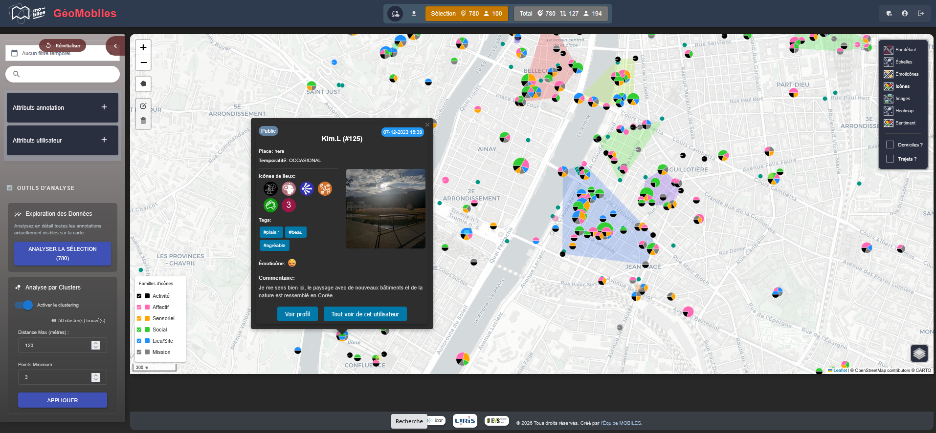 Capture d'écran de l'application Geomobiles, 2026